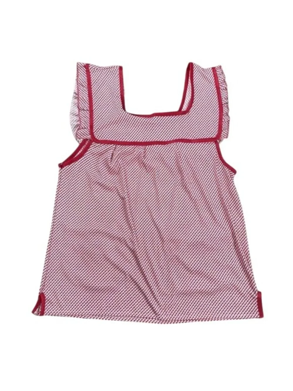 Mexican Artisan Apron Tradicional Pullover Style Red printed front pockets SZ M